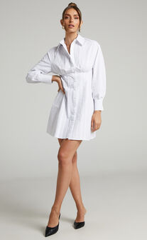 Violeta Mini Shirt Dress with Tuck Details in White