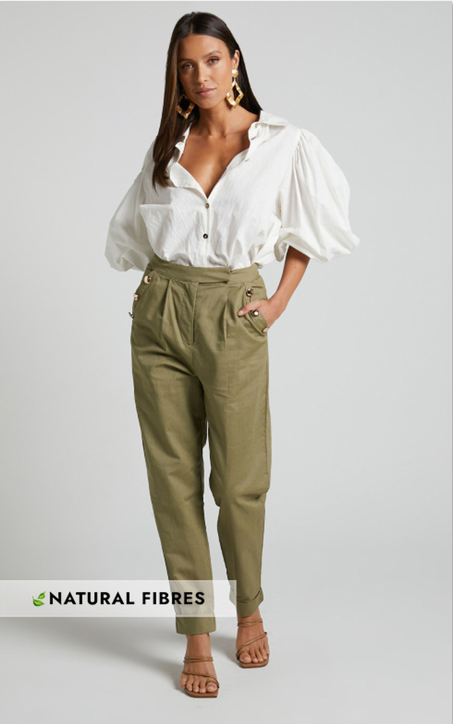 Amalie The Label - Mael High Waisted Tapered Pant in Khaki - 06, GRN1
