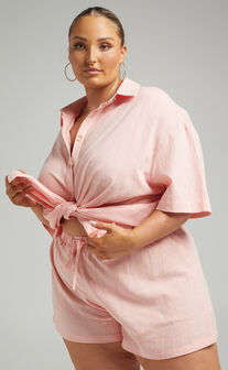 Gabby Button Up Shirt Two Piece Set in Light Pink