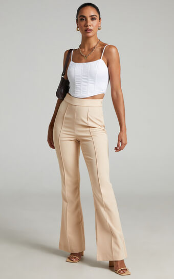 Roschel High Waisted Flared Pants in Stone