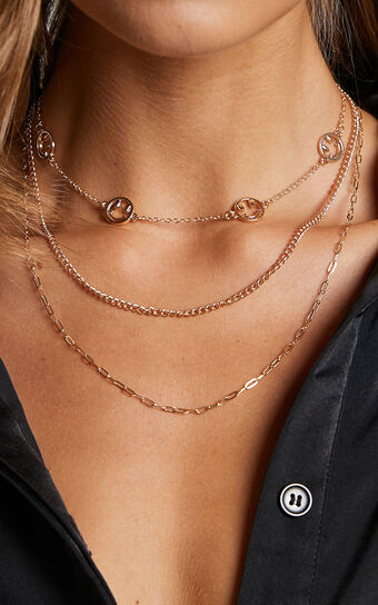 Albertine Layered Smiley Face Chain Necklace in Gold