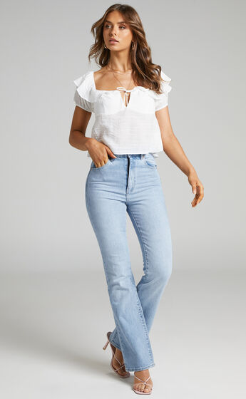 Canthe Frill Detail Puff Sleeve Off Shoulder Top in White