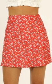 Puzzle Pieces Skirt In Red Floral | Showpo