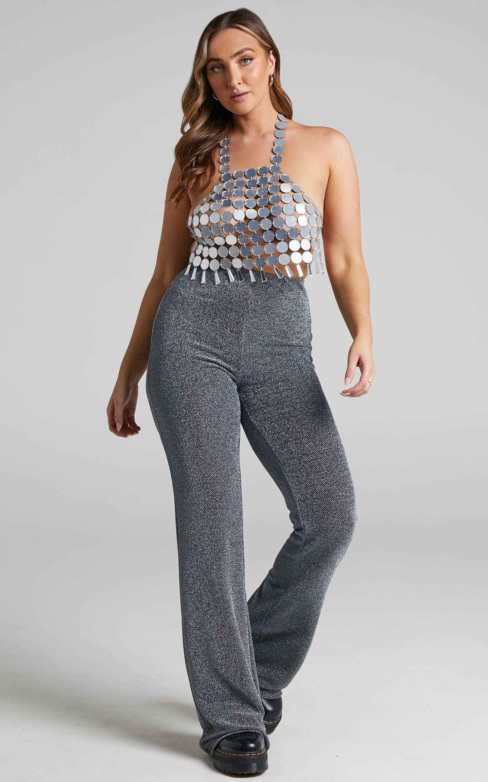 Visions Sequin Cropped Top in Silver - S/M, SLV2, super-hi-res image number null