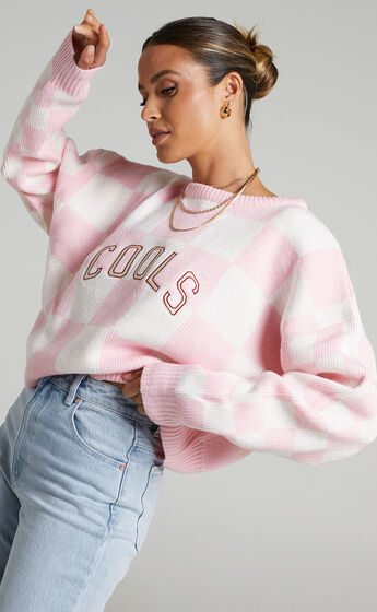 Cools Club - College Knit in Pink Checkerboard