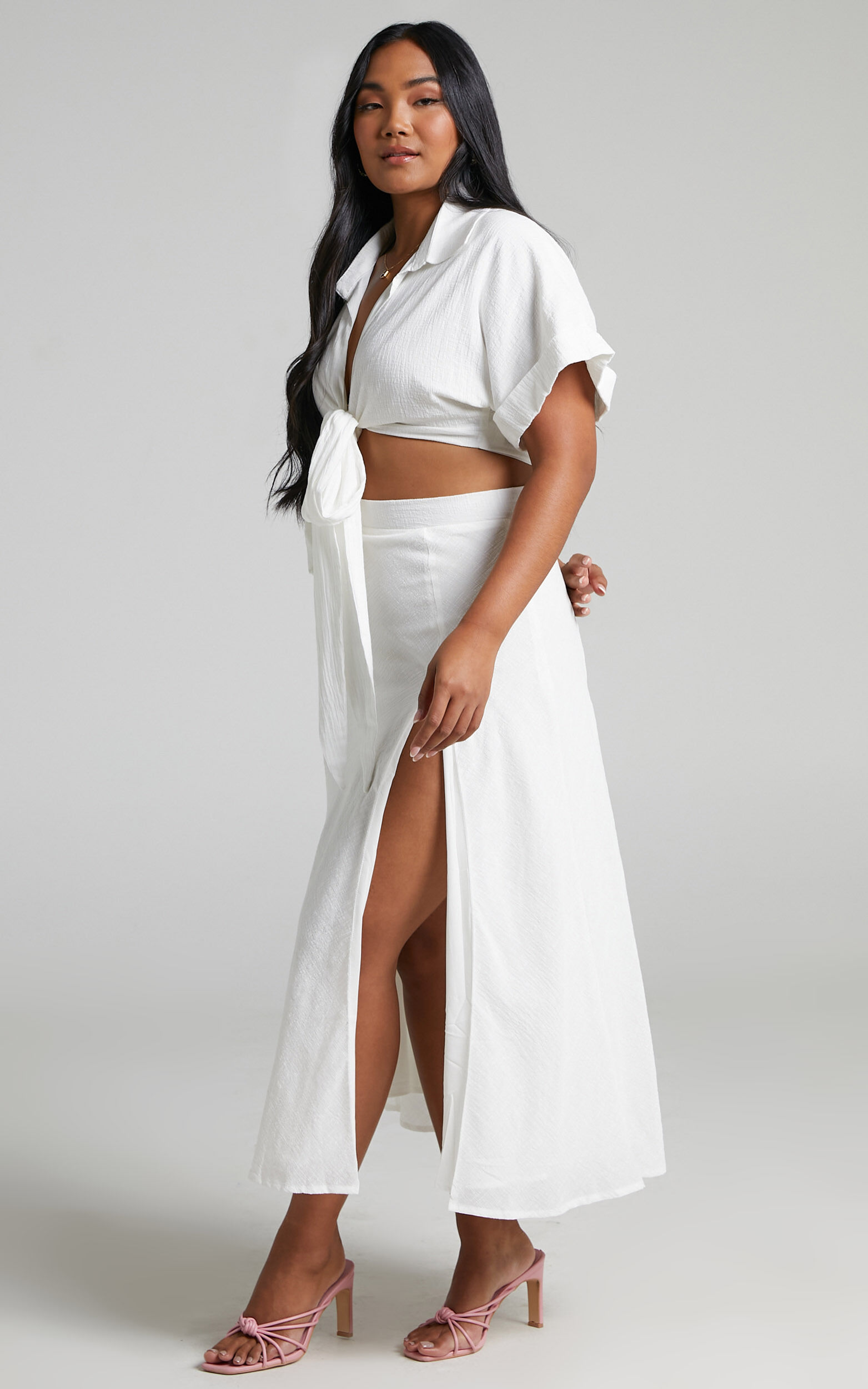 Melodie Tie Front Two Piece Set in Off White - 04, WHT1, super-hi-res image number null