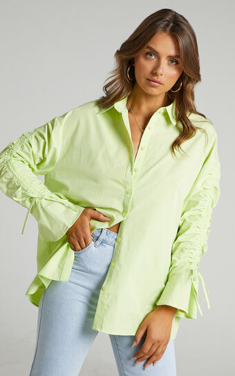 Melli Longsleeve Ruched Shirt in Lime