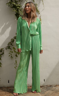 Beca Plisse Flared Pants in Bright Green