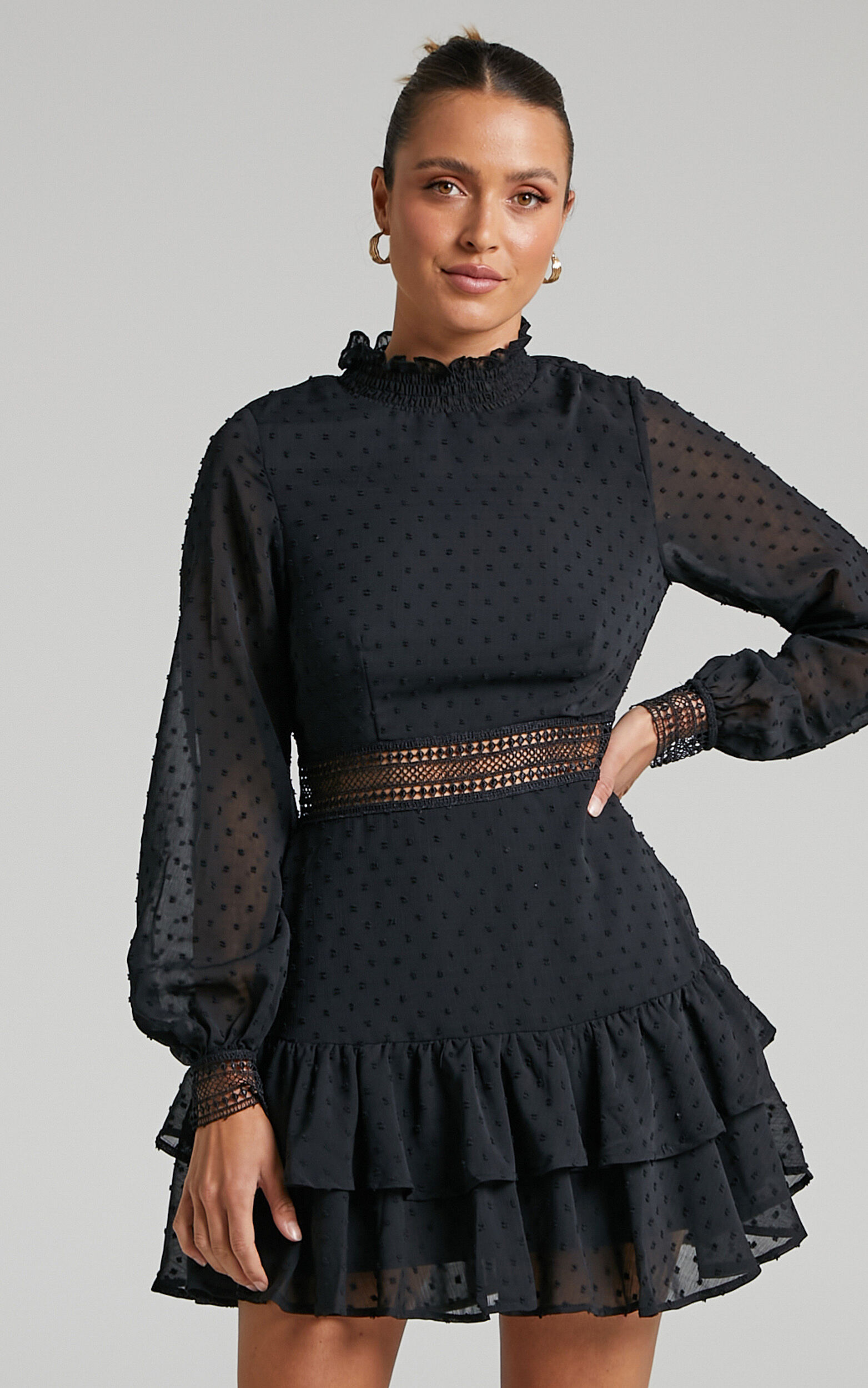 Are You Gonna Kiss Me Long Sleeve Mini Dress in Black - 20, BLK3, super-hi-res image number null