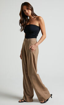 Augustus Pants -  High Waisted Wide Leg Tailored Pants in Latte