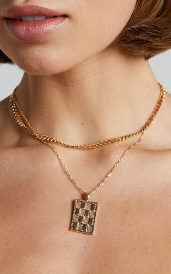 Arthina Necklace - Square Pendant Layered Necklace in Gold