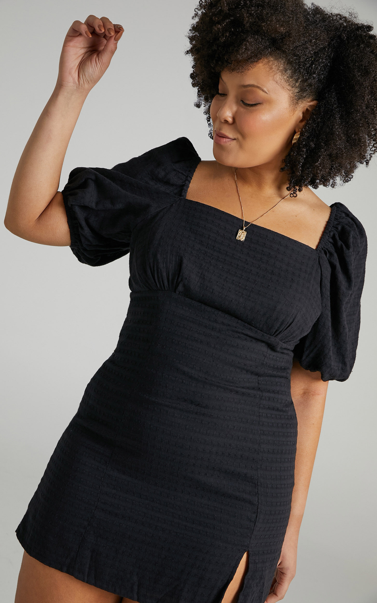 Electric Babe Square Neck Puff Sleeve Mini Dress in Black - 20, BLK1, super-hi-res image number null