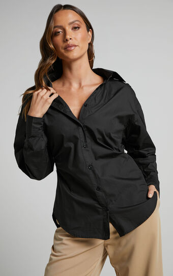 Tiva Shirt - Long Sleeve  Fitted Button Up Shirt in Black