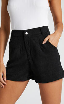 Tovil High Waisted Corduroy Shorts in Black
