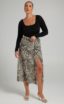 Trecia Wrap Midi Skirt in Zebra Print