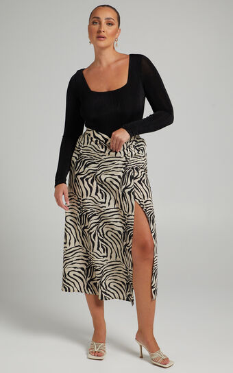 Trecia Wrap Midi Skirt in Zebra Print