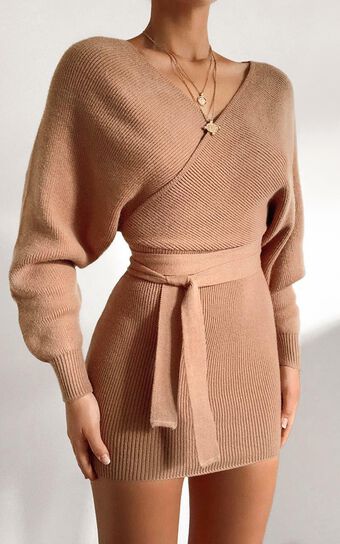 Dont Fall Down Knit Dress in Camel