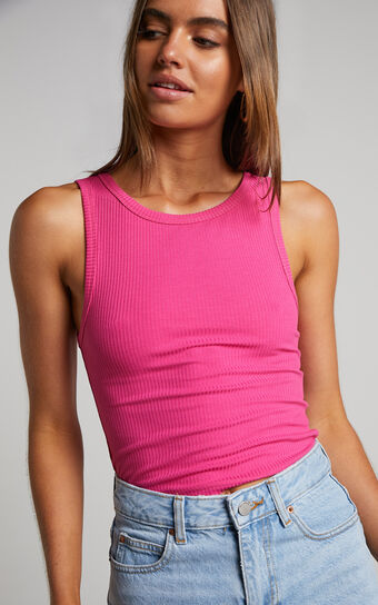 Cant You Tell Ribbed Tank Top in Hot Pink