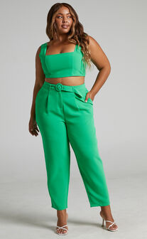 Reyna Two Piece Set - Crop Top and Tailored Pants Set in Green