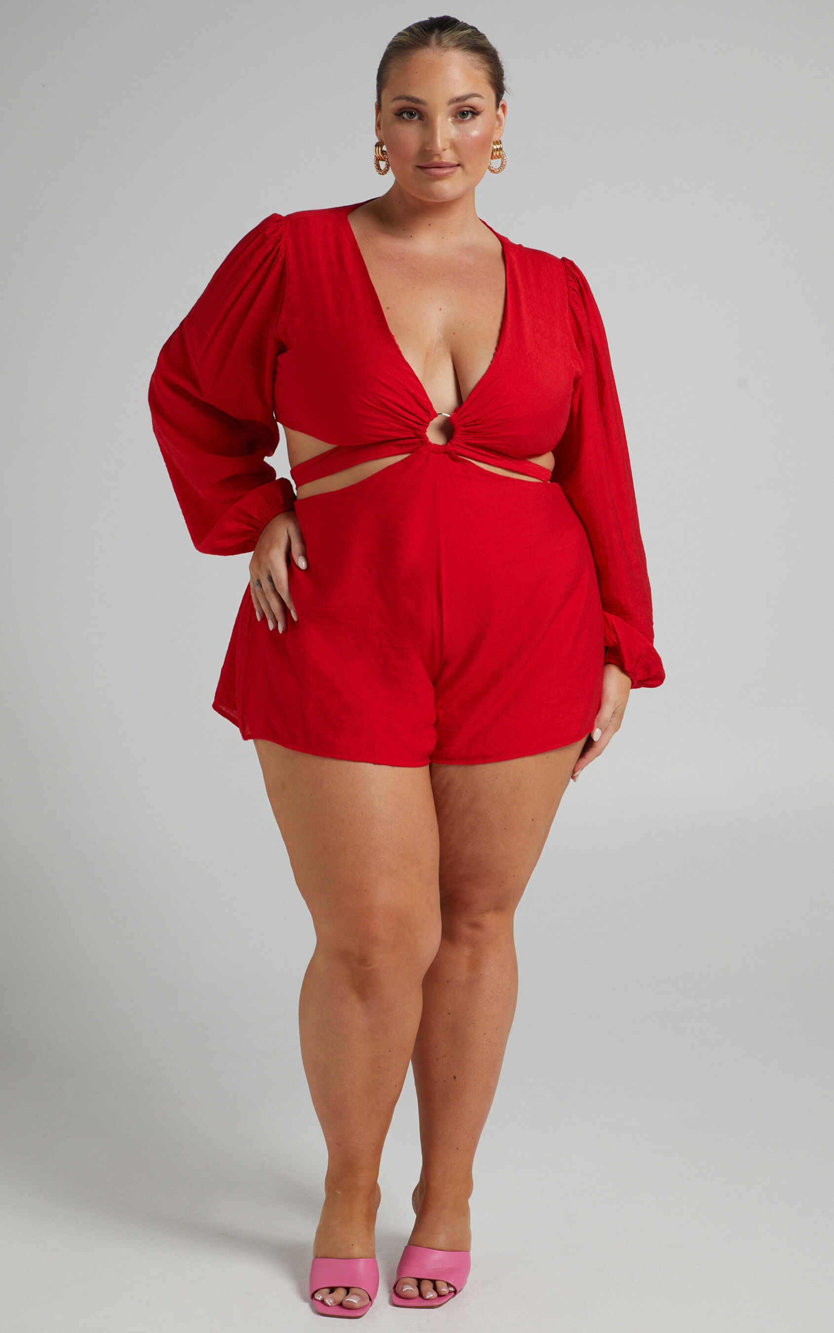 primrose-cut-out-tie-back-long-sleeve-playsuit-in-red