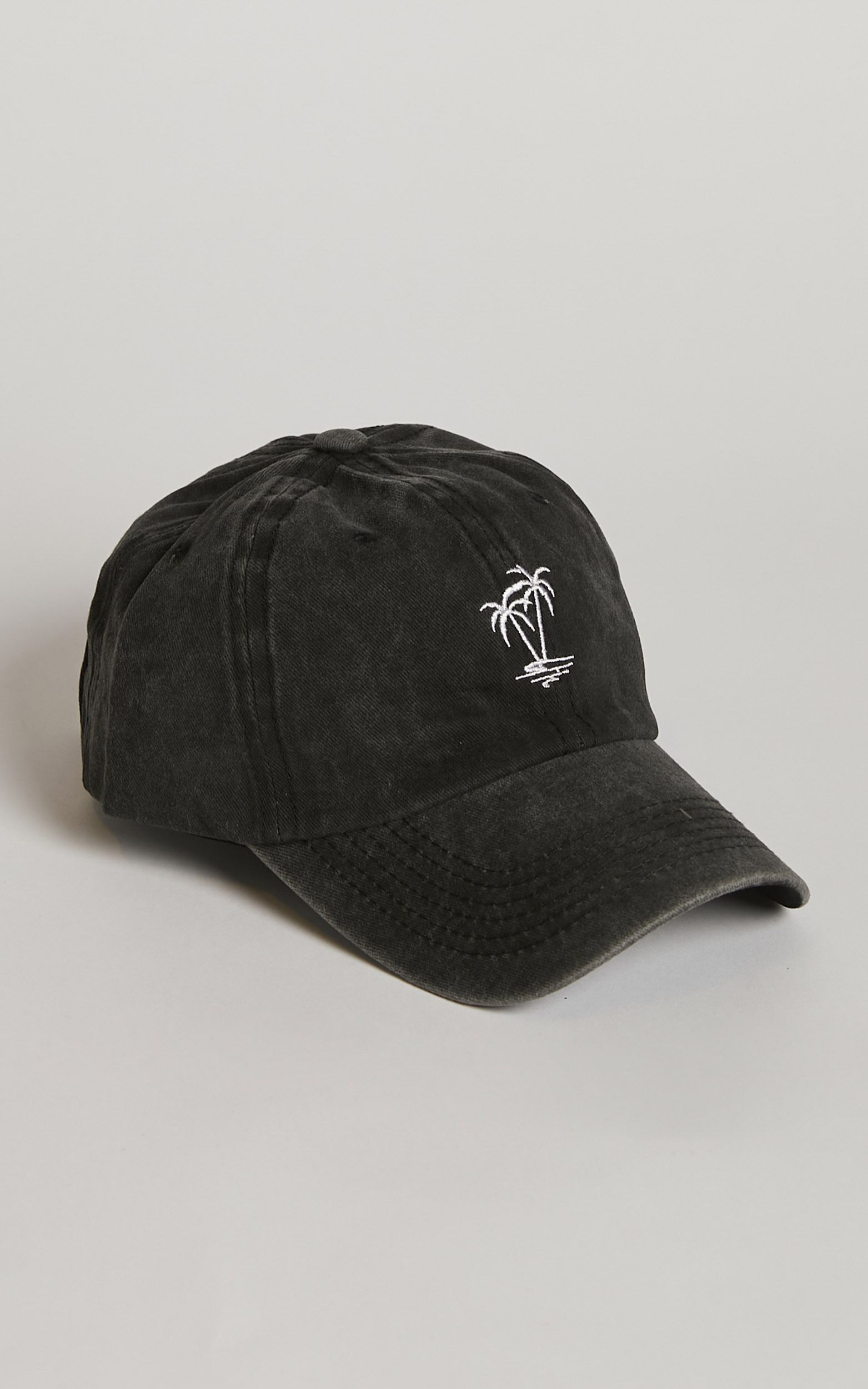 Lidiane Cap - Embroidered Palm Tree Cap in Dark Grey - NoSize, GRY1, hi-res image number null