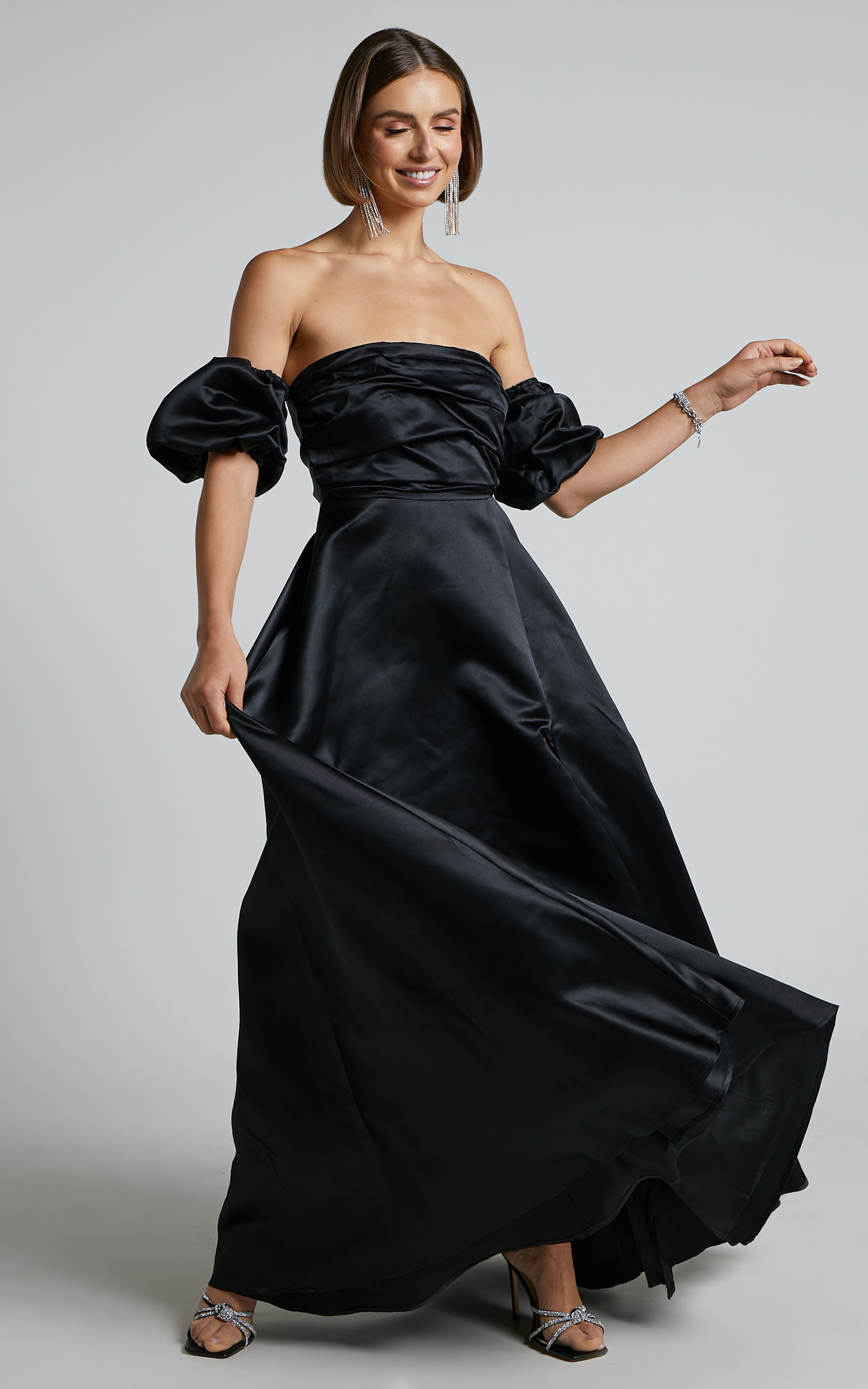 Faith Maxi Dress - Off Shoulder Puff Sleeve Dress in Black