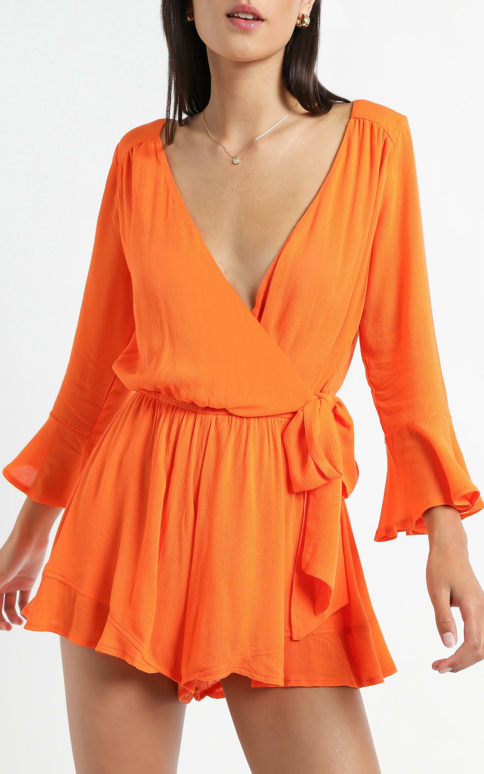 Sunday Breeze Playsuit in Tangerine Linen Look - 04, ORG4, hi-res image number null