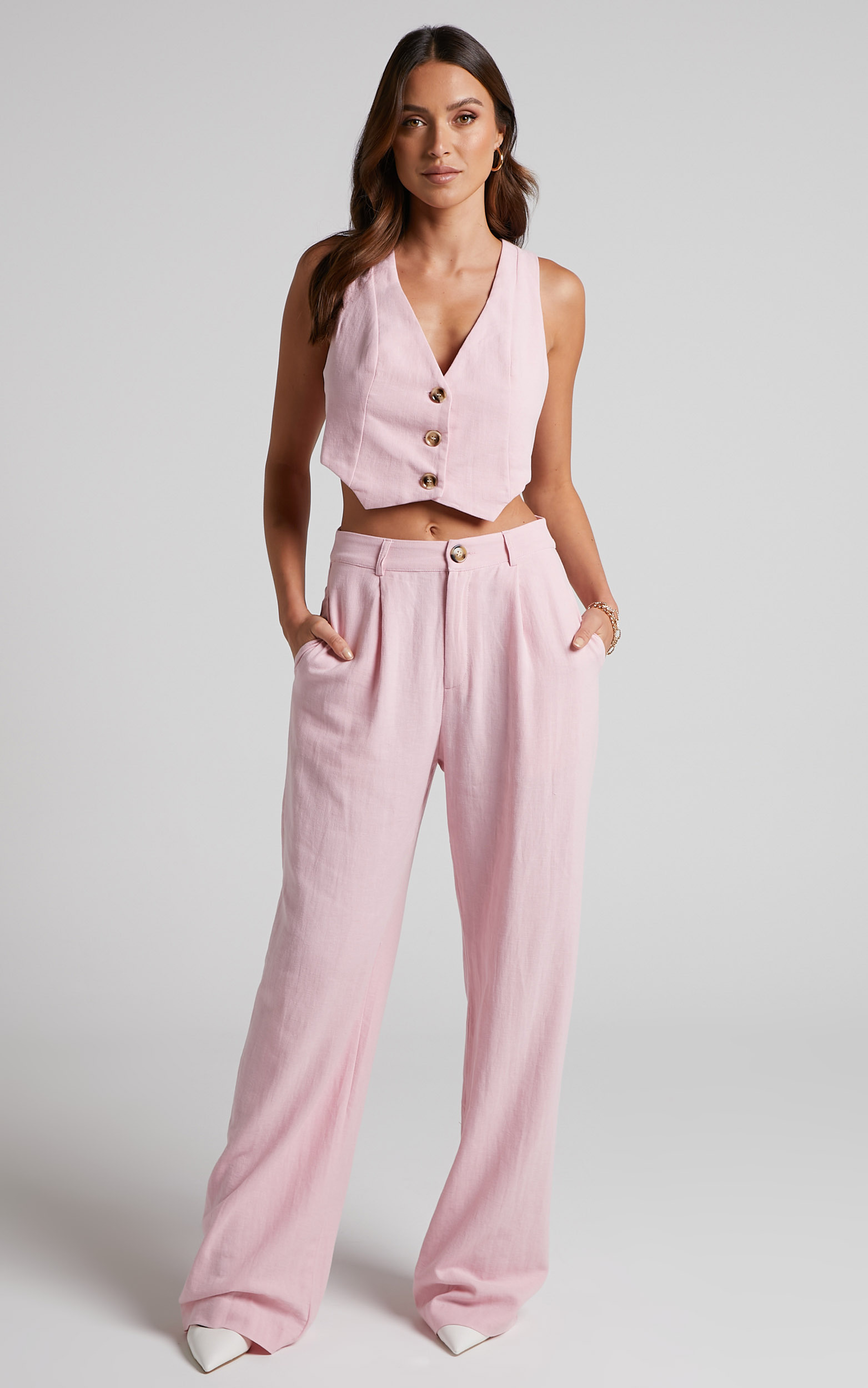 Larissa Trousers - Relaxed Straight Leg Trousers in Musk - 04, PNK1, hi-res image number null