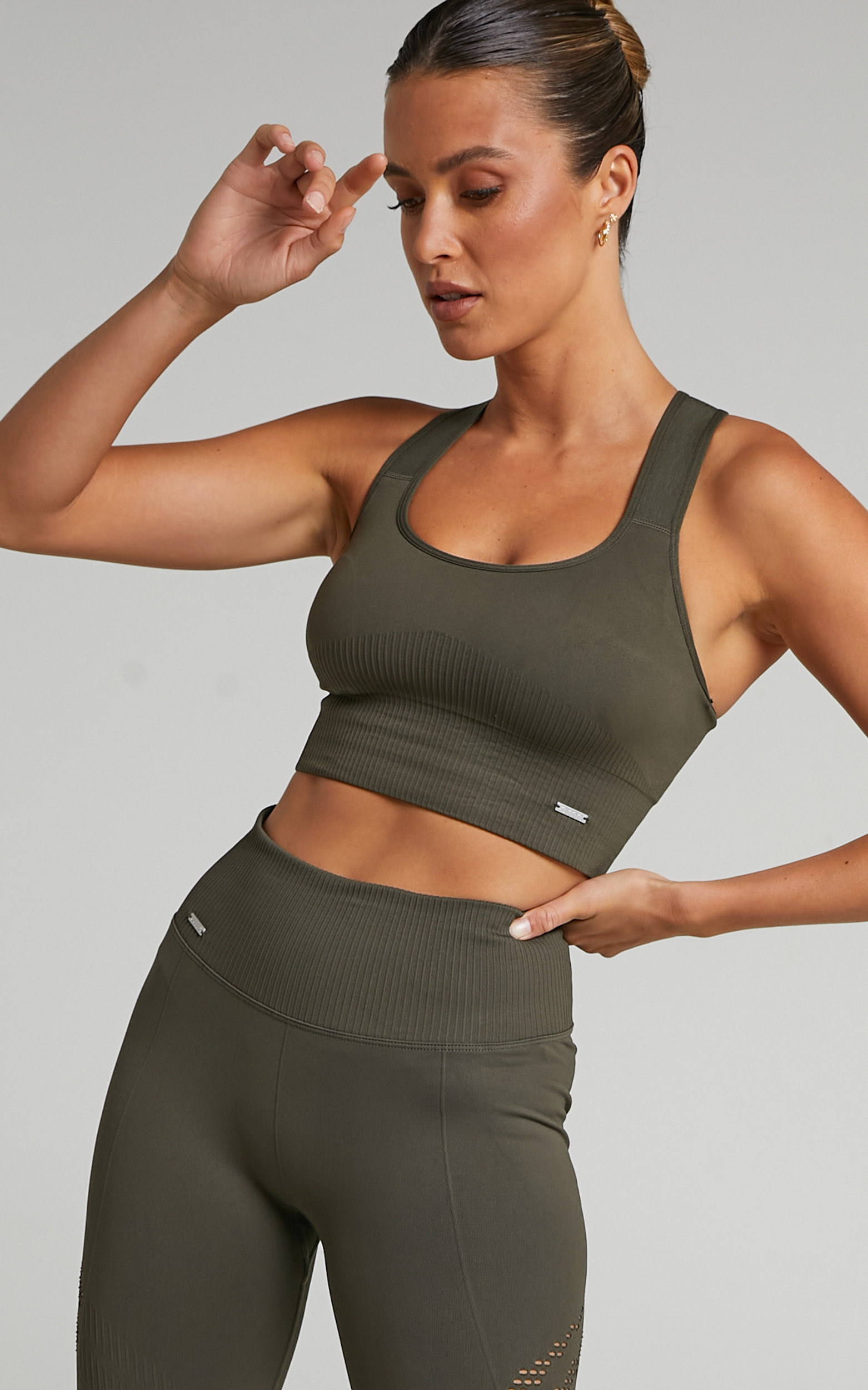 Aim'n - HIGH SUPPORT RIBBED BRA in Khaki - XS, GRN1, hi-res image number null
