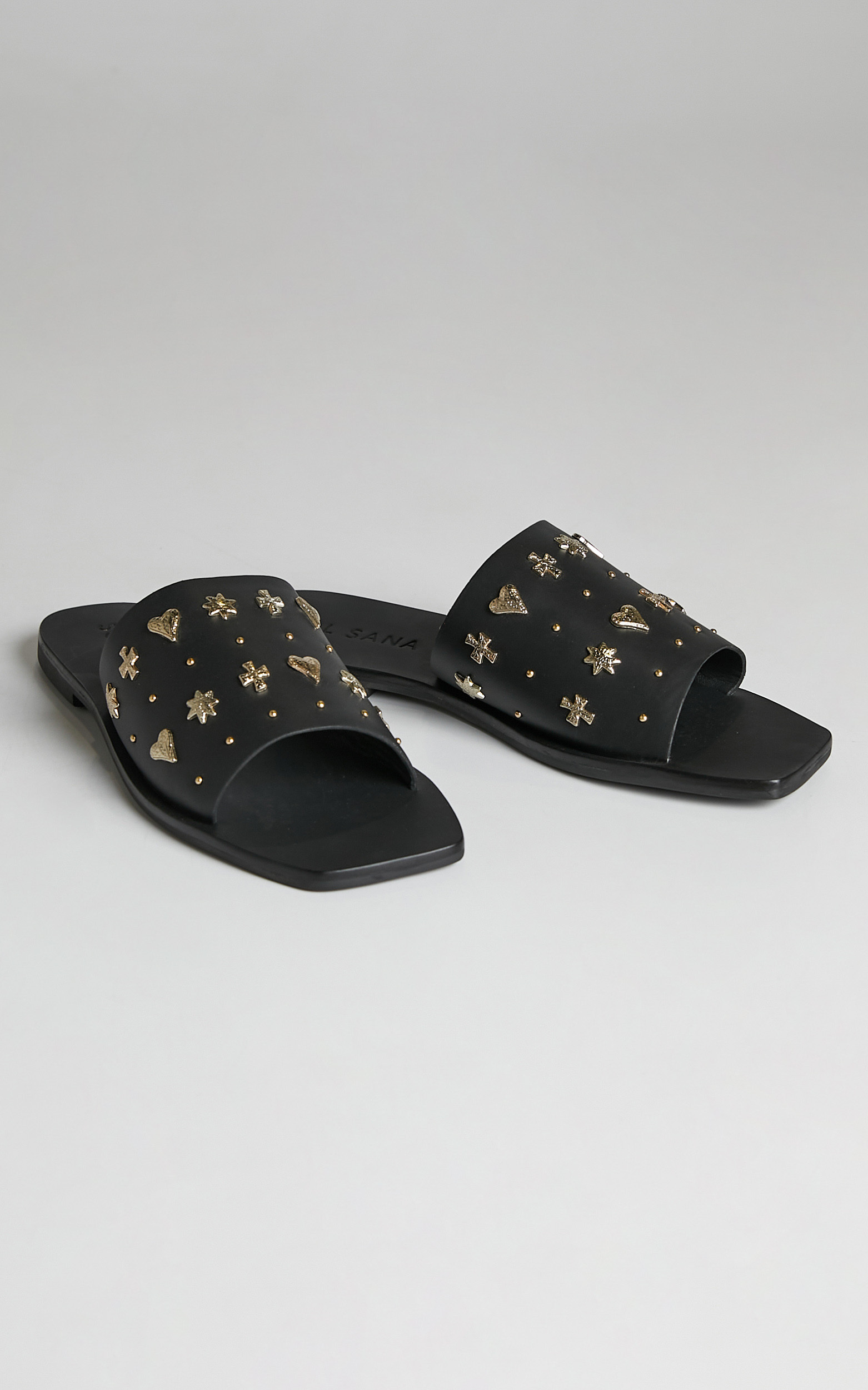 Sol Sana - Mila Slide Sandals in Black and Gold - 05, BLK1, hi-res image number null