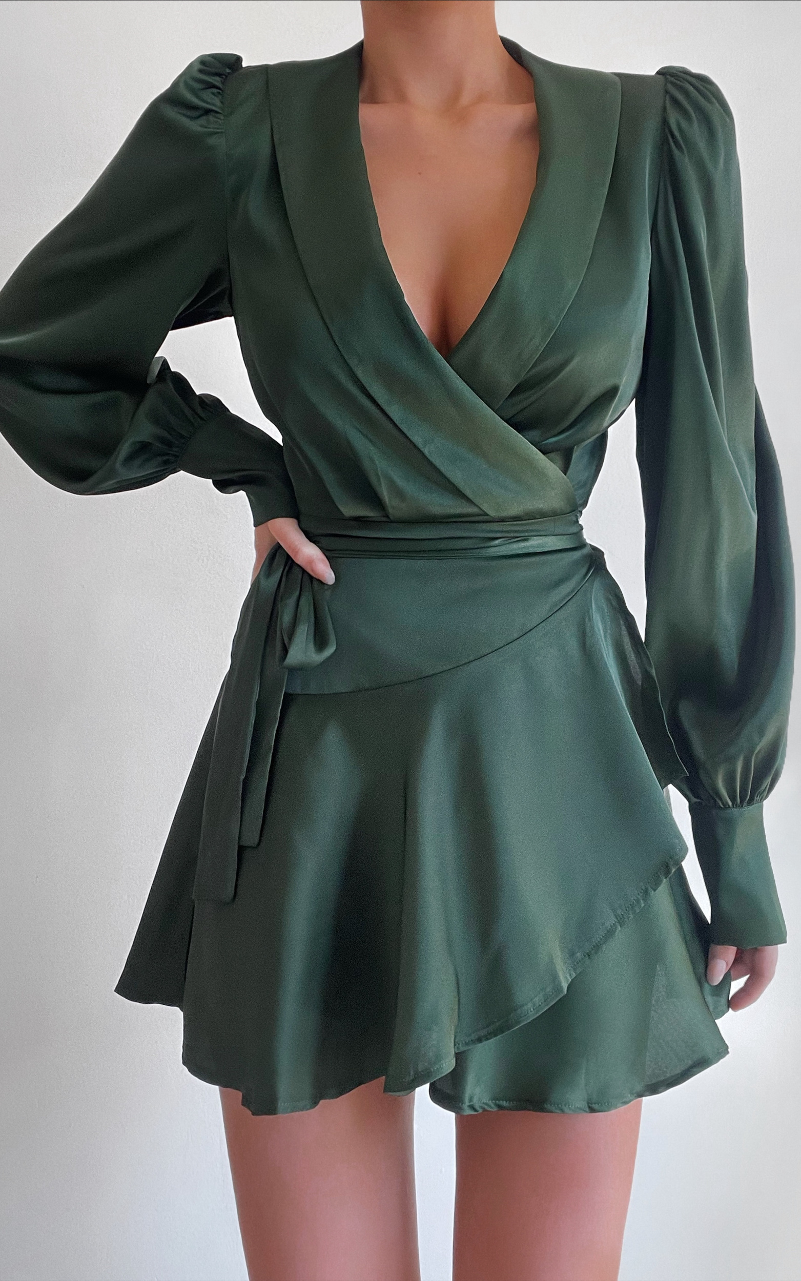 Breeana Wrap Mini Dress in Forest Green - 04, GRN3, hi-res image number null