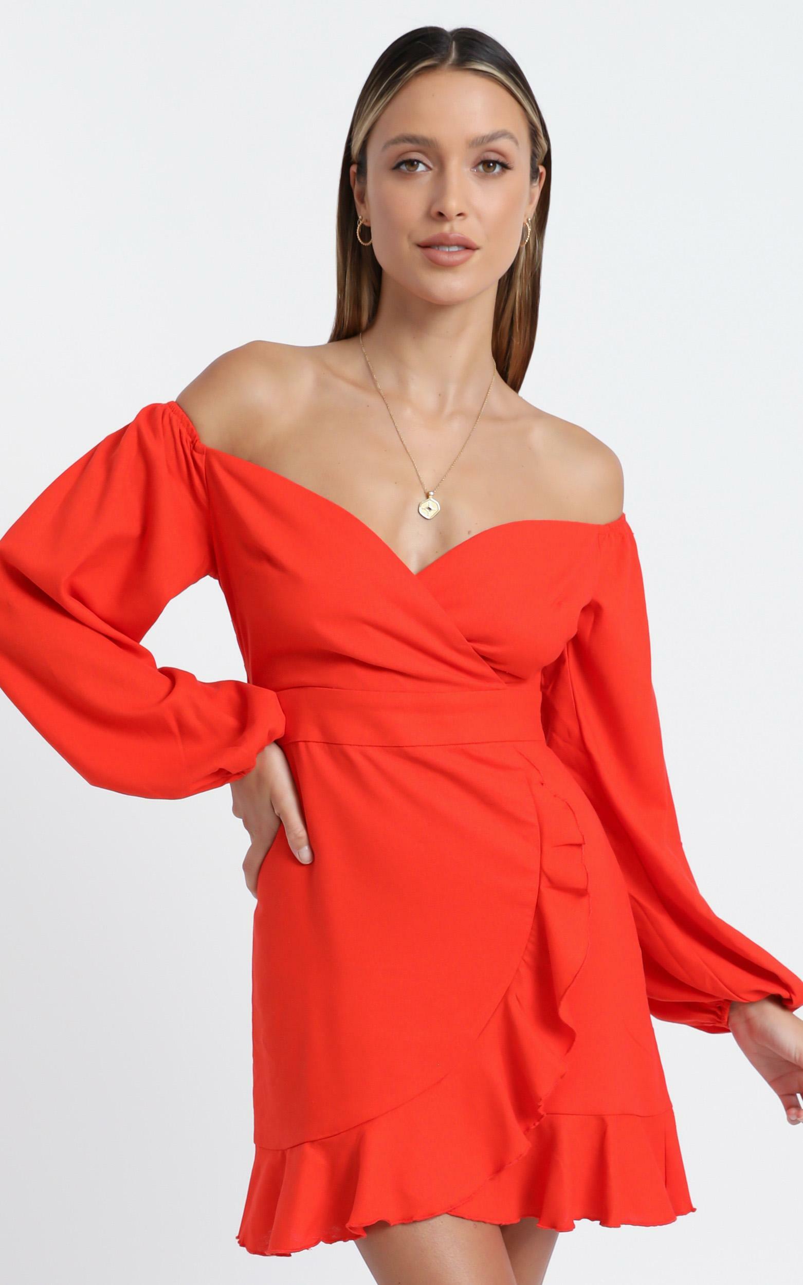Cant Move On Off Shoulder Mini Dress in Tangerine Linen Look - 20, ORG3, hi-res image number null