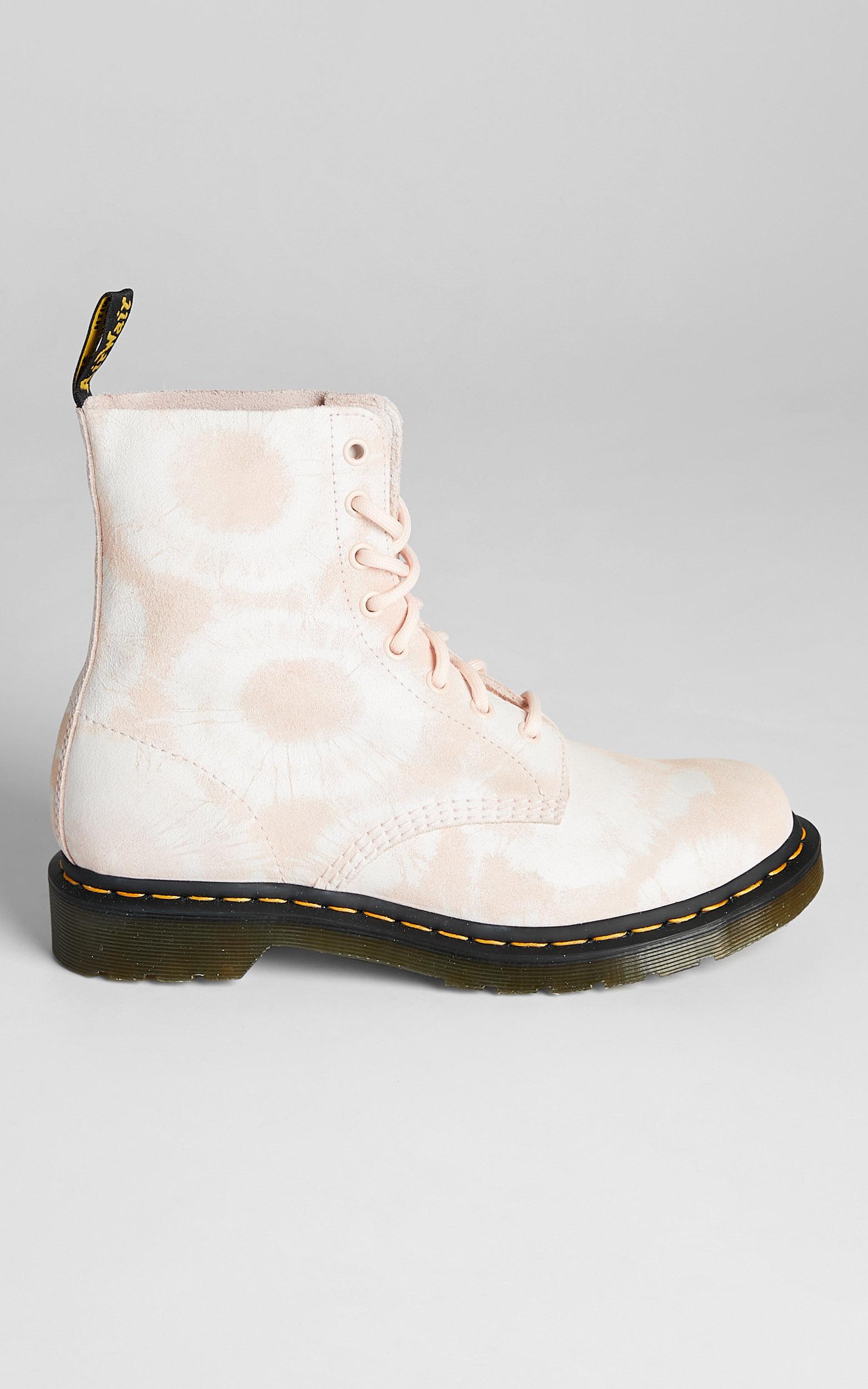Dr. Martens - 1460 Pascal Tie Dye Boots in Shell Pink White Tie Dye Printed Suede - 05, PNK1, hi-res image number null