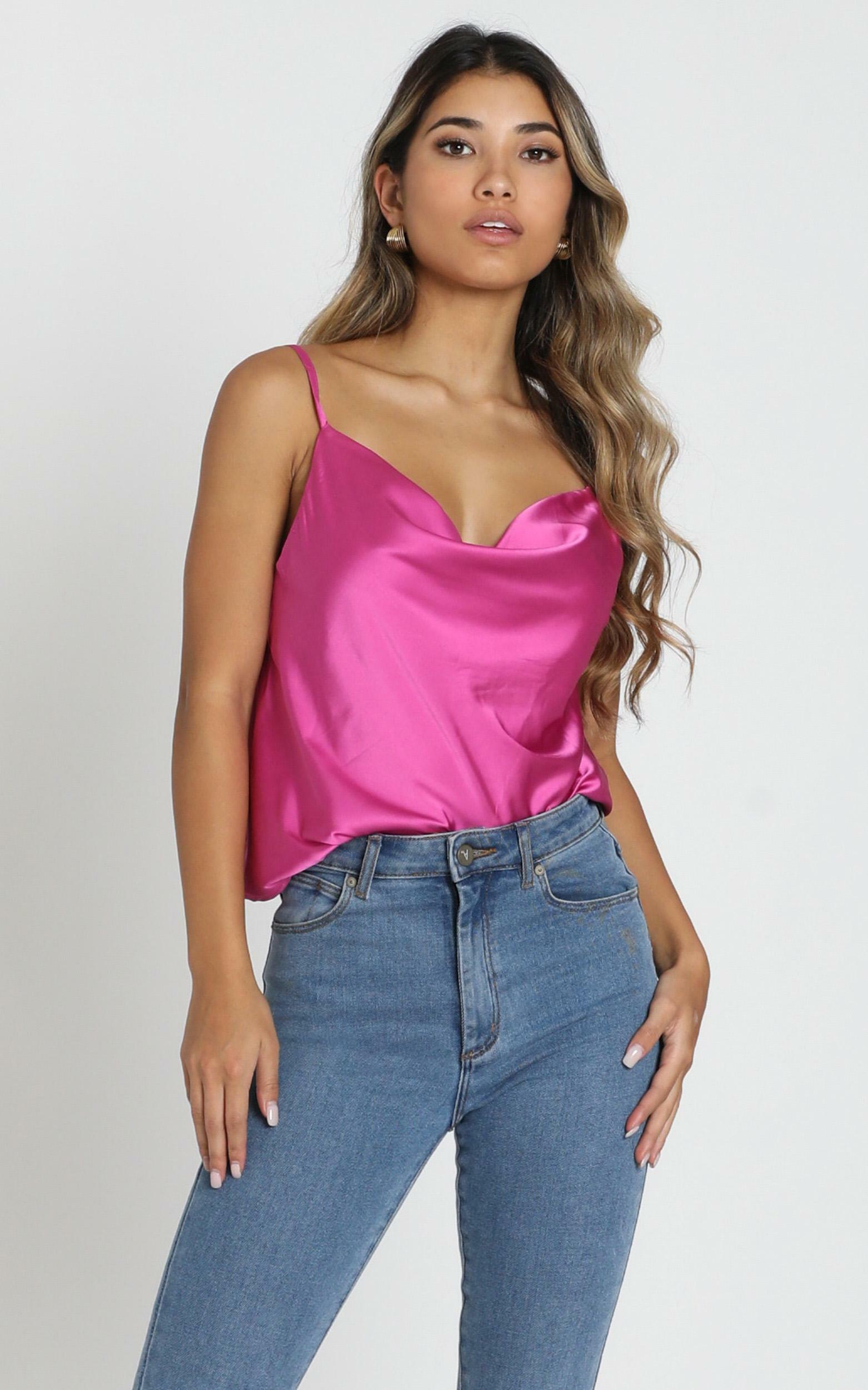 Straight Line Top in Hot Pink Satin - 20, PNK12, hi-res image number null