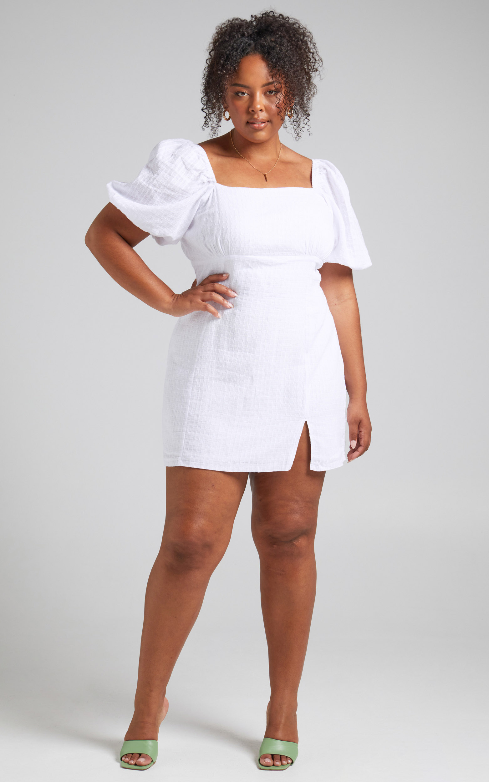 Electric Babe Square Neck Puff Sleeve Mini Dress in White - 04, WHT2, hi-res image number null
