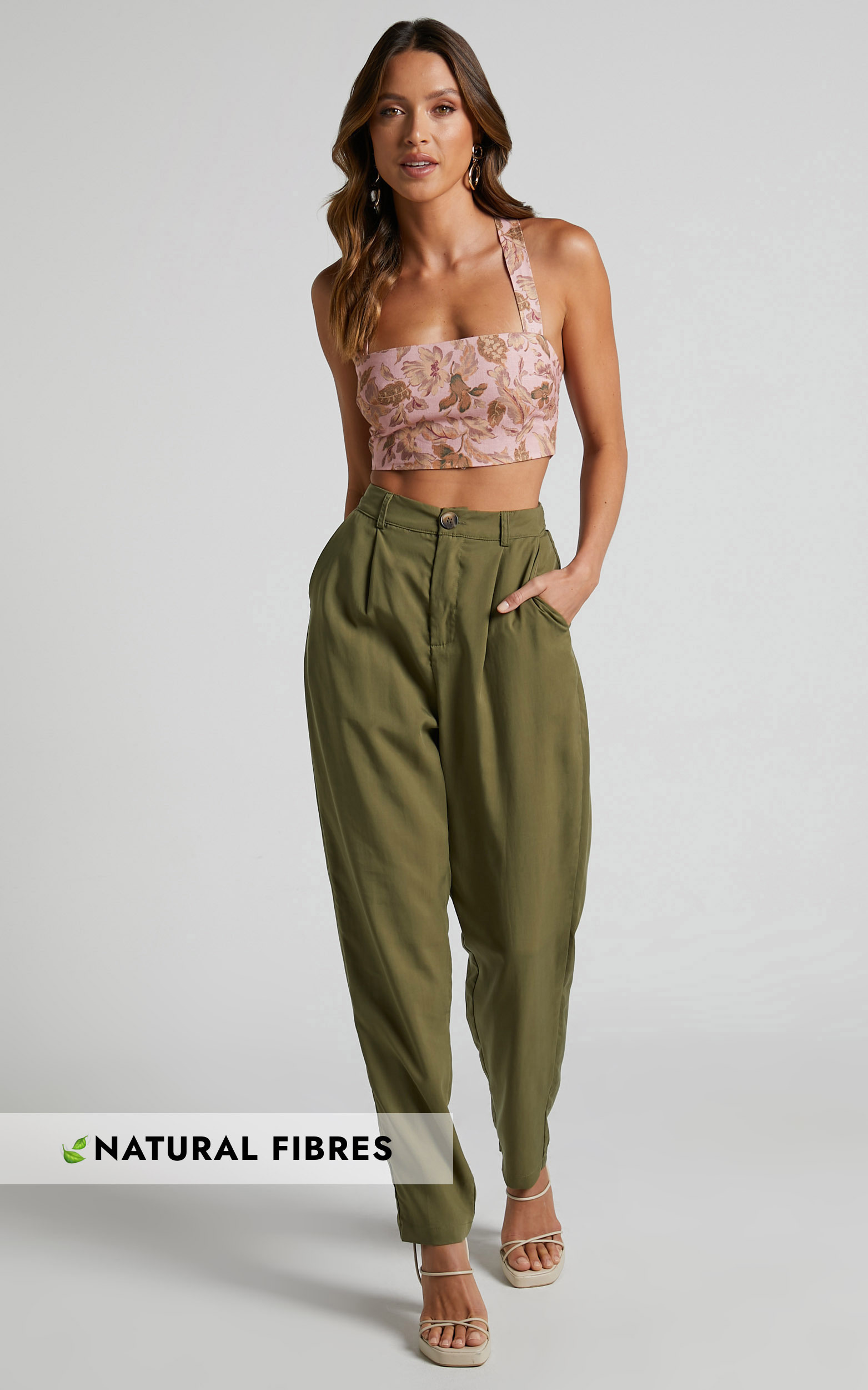 Amalie The Label - High Waisted Irina Tailored Tapered Pant in Khaki - 06, GRN1, hi-res image number null