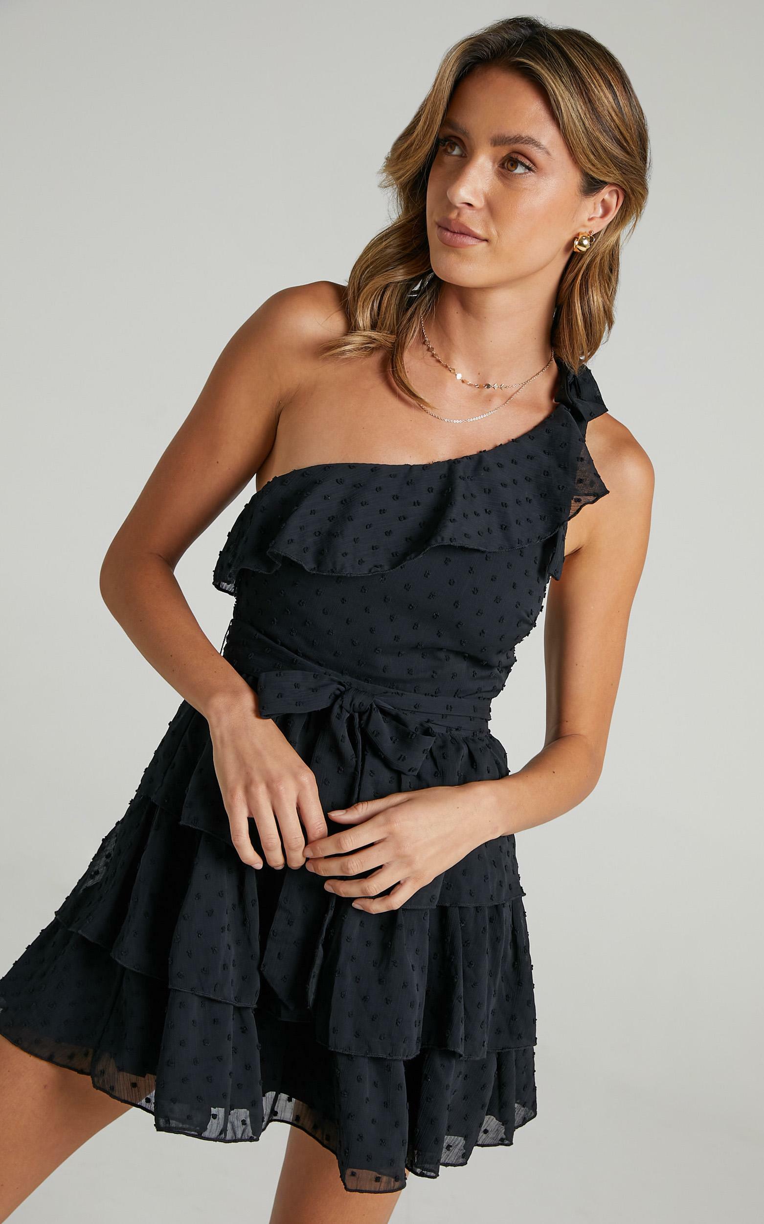 Darling I Am A Daydream One Shoulder Ruffle Mini Dress in Black - 20, BLK1, hi-res image number null