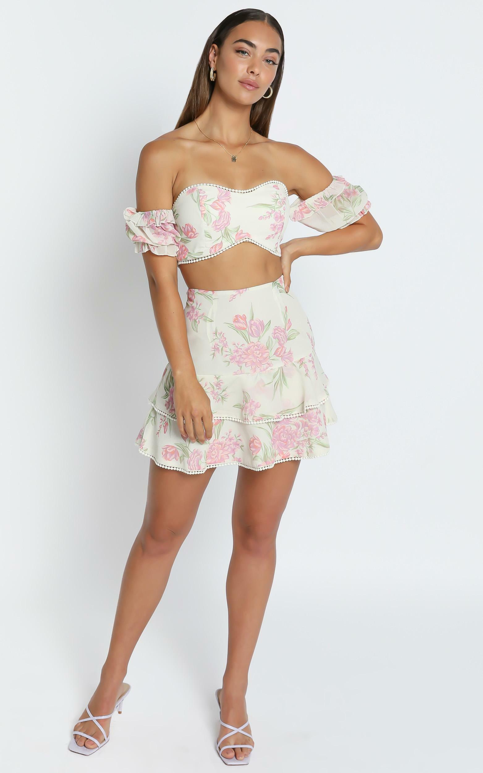 Final Resort Two Piece Ruffle Sleeve Mini Set in Cream Floral - 04, CRE2, hi-res image number null