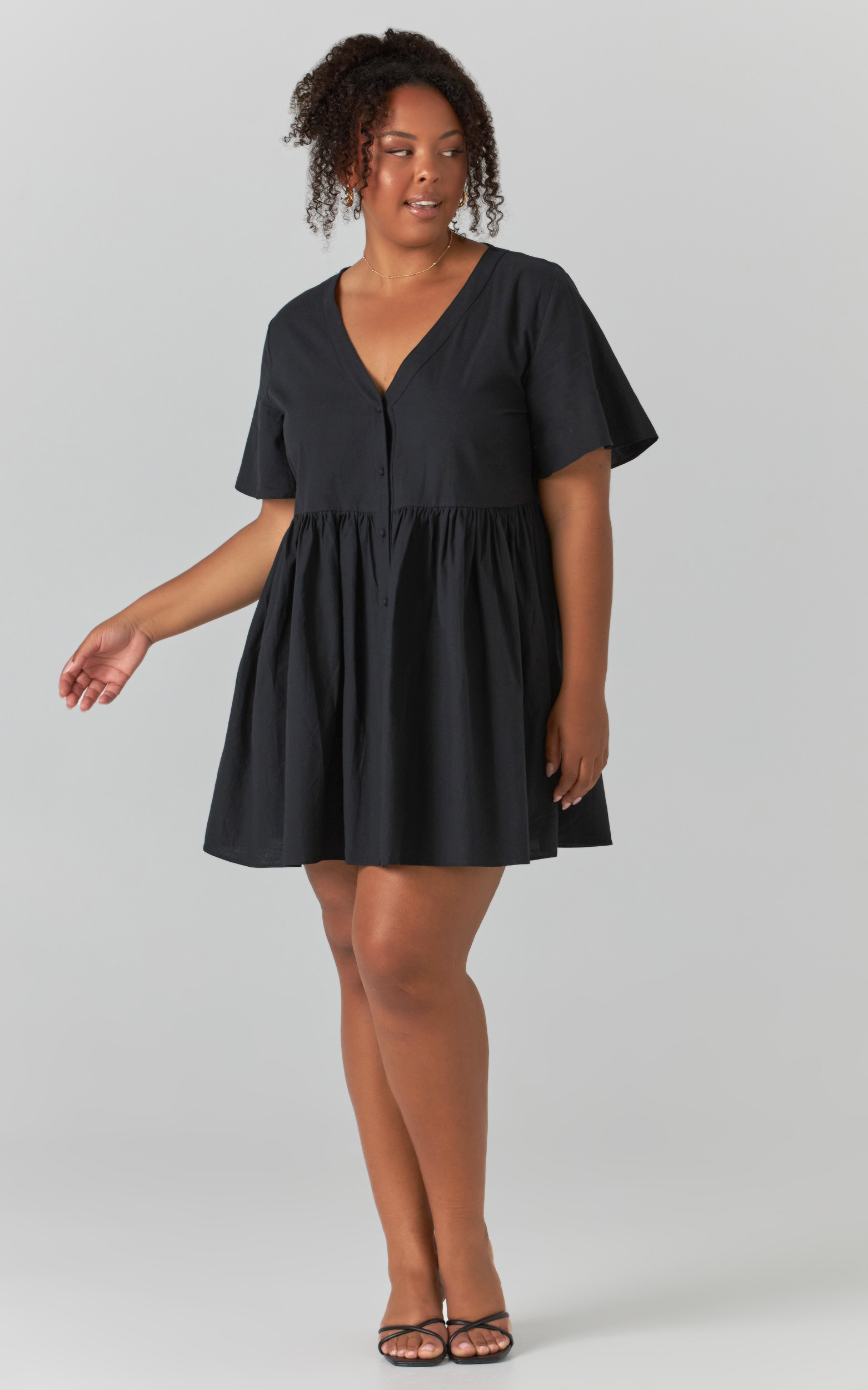 Staycation Smock Button Up Mini Dress in Black - 20, BLK1, hi-res image number null