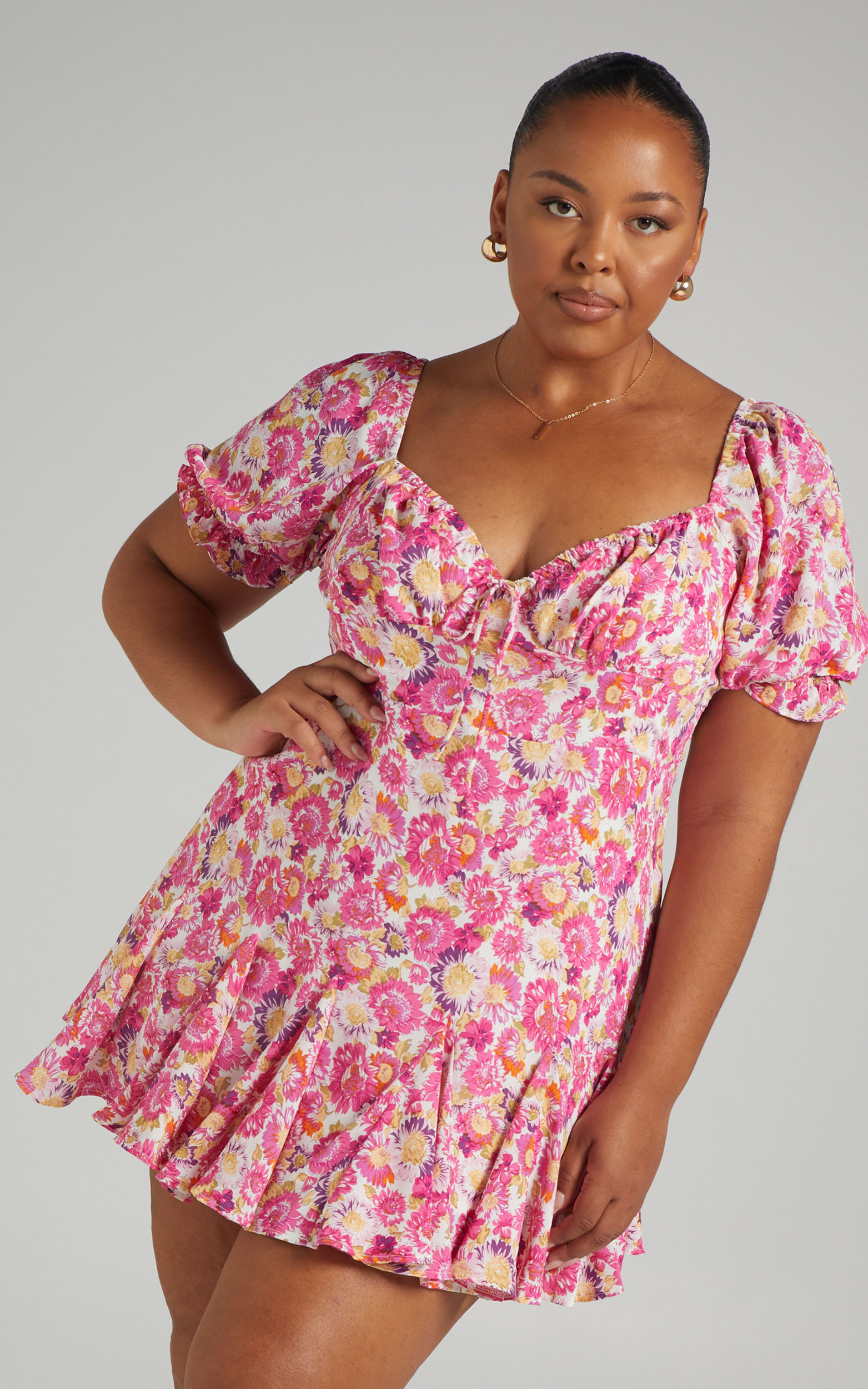 Jessinka puff sleeve mini dress in Pink Floral - 06, PNK1, hi-res image number null