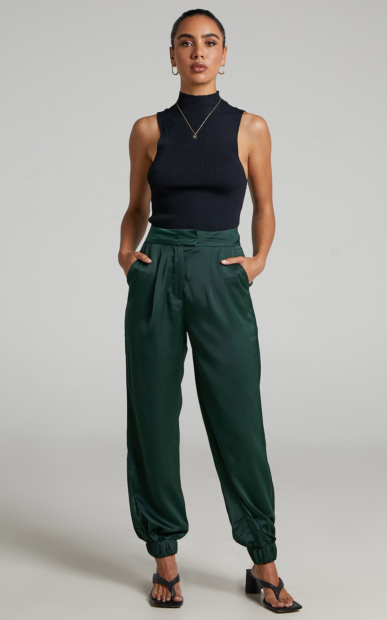 4th & Reckless - Elina Satin Jogger in Forest Green - 06, GRN1, hi-res image number null
