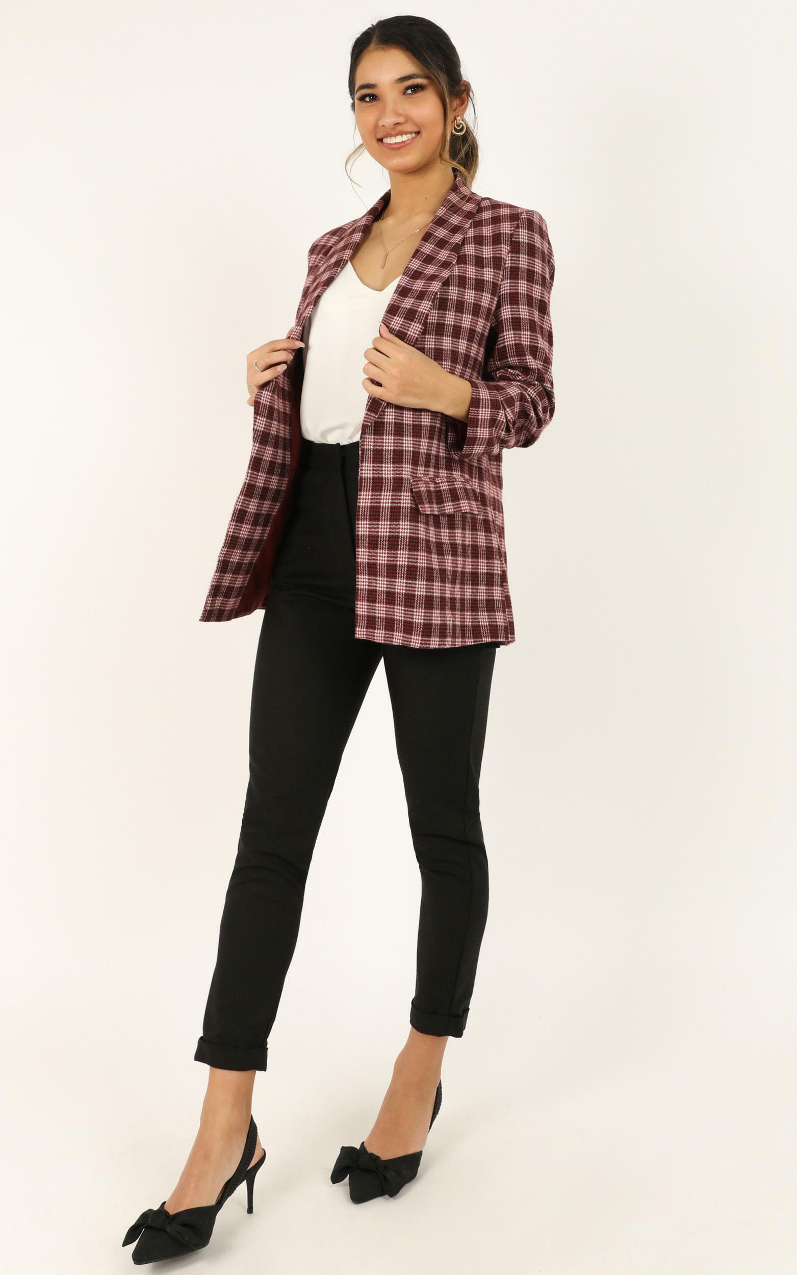 Late To Work Blazer In wine check - 18 (XXXL), Wine, hi-res image number null
