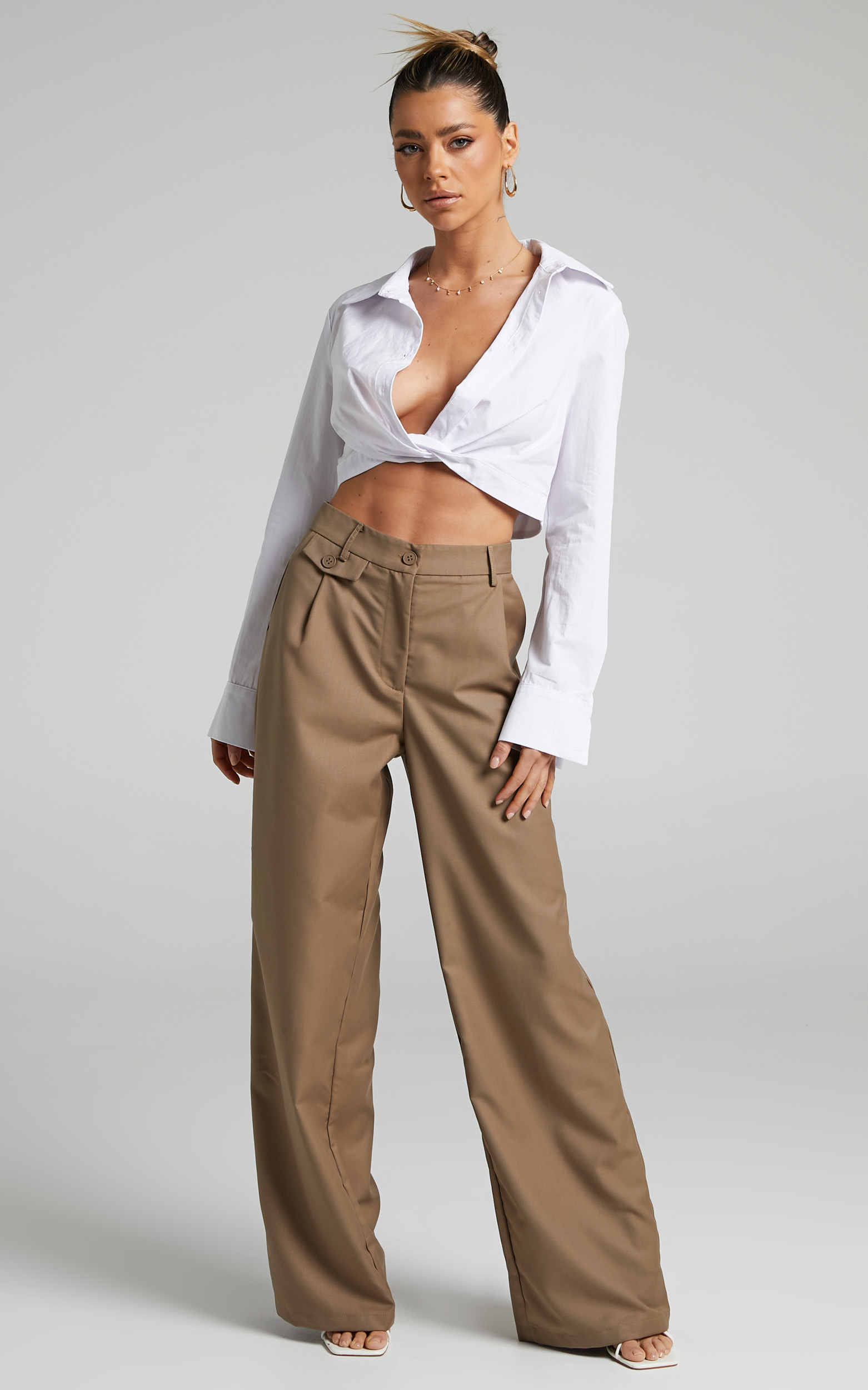 Clemence Twist Front Cropped Shirt in White - 06, WHT1, hi-res image number null