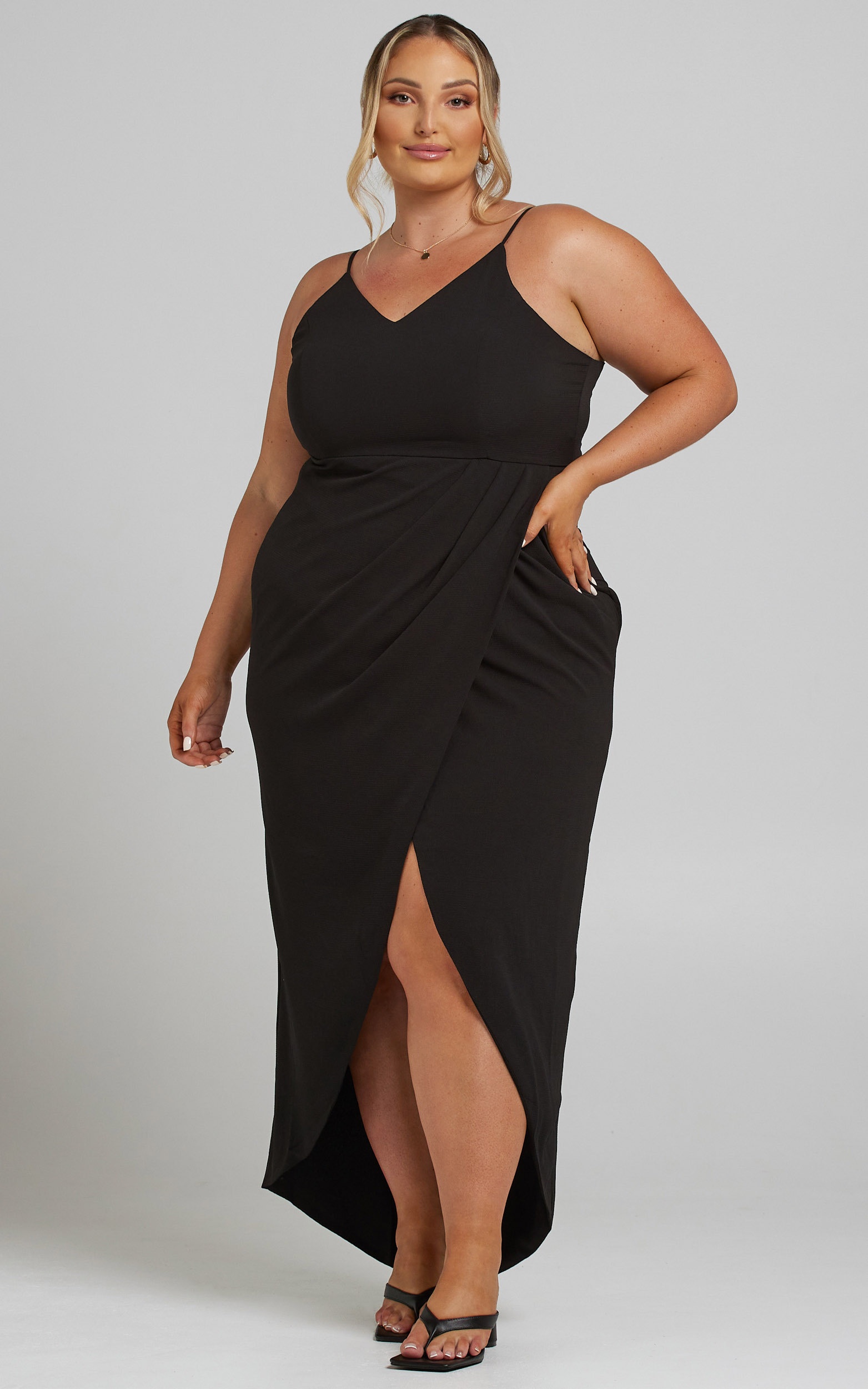 Lucky Day Drape Maxi Dress in Black - 04, BLK1, hi-res image number null