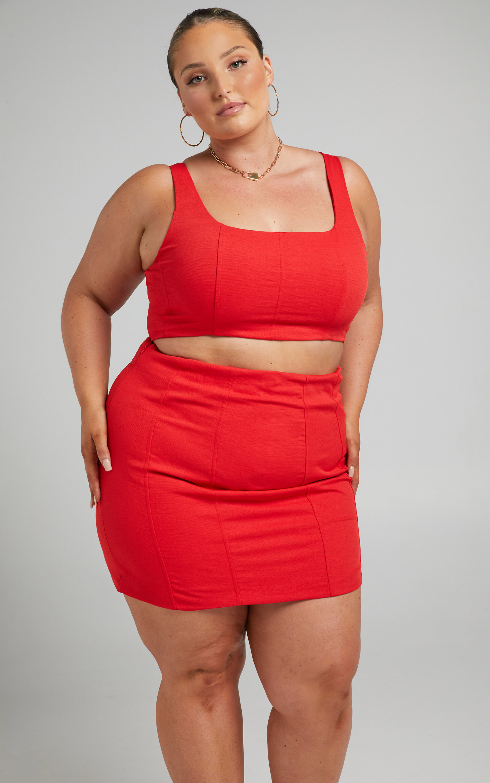 Mayling Panelled Mini Skirt in Oxy Fire - 06, RED1, hi-res image number null