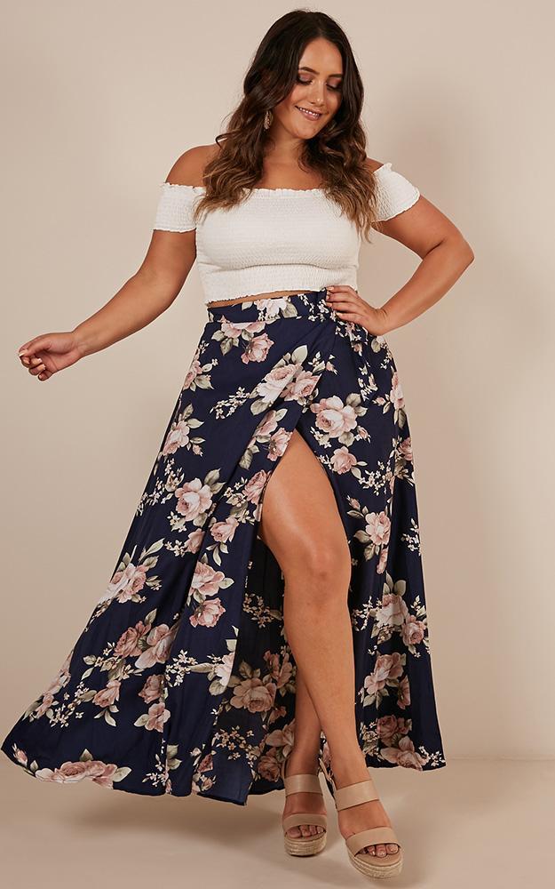 Break A Leg Maxi Skirt in navy floral - 6 (XS), NVY1, hi-res image number null