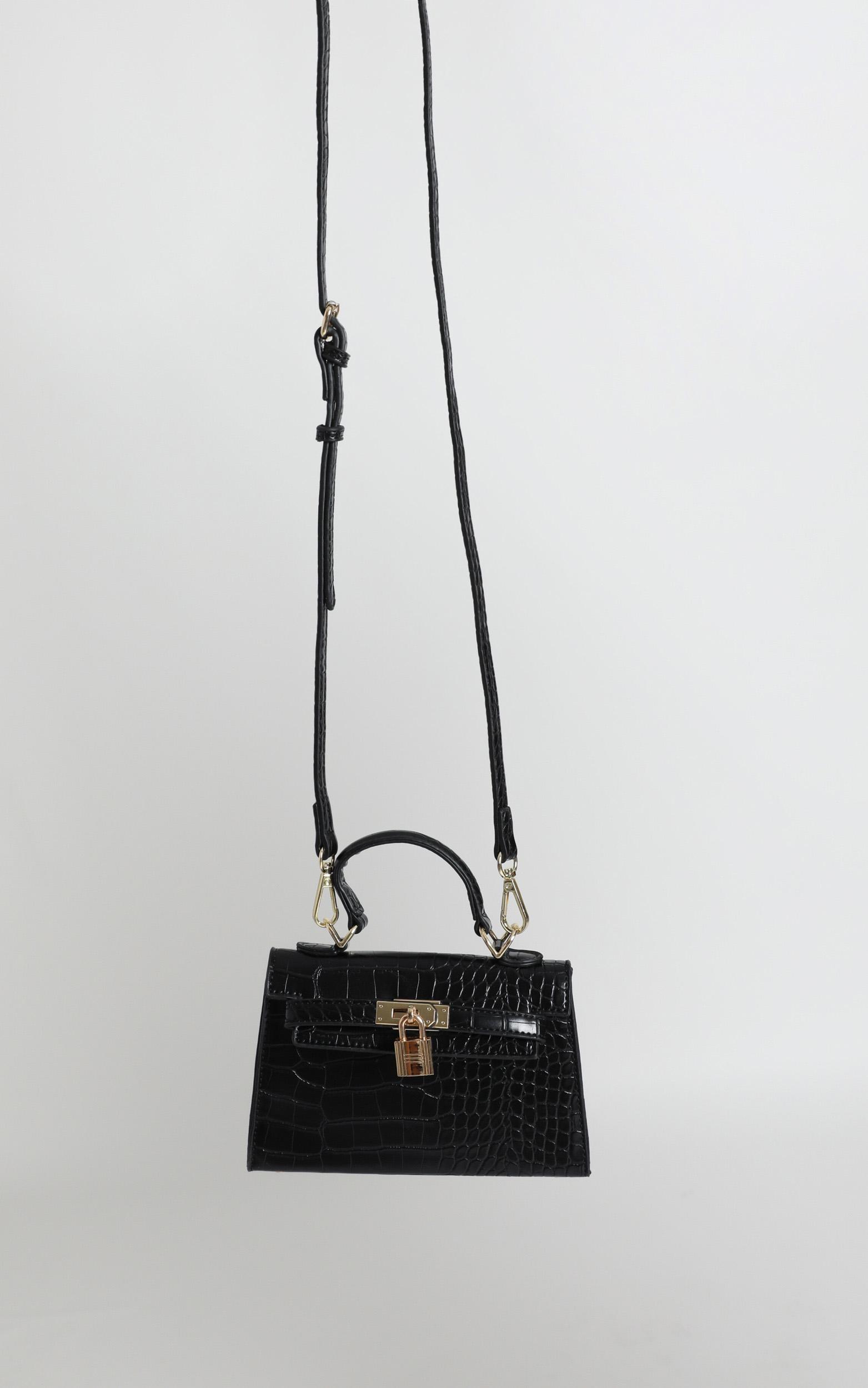 Peta And Jain - Hedi Mini Top Handle Bag In Black Croc | Showpo