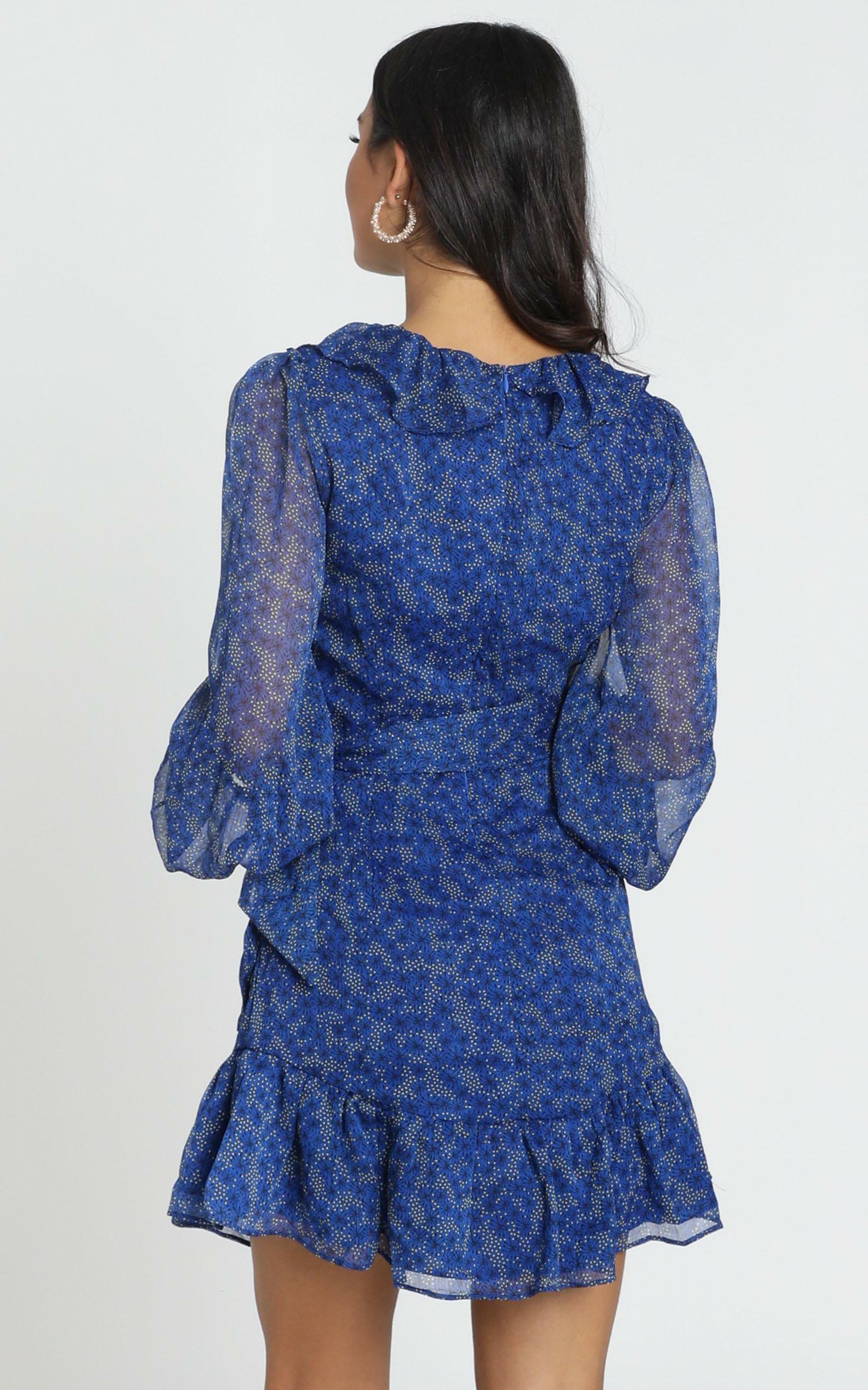 Alesha Long Sleeve Mini dress in cobalt blue floral | Showpo