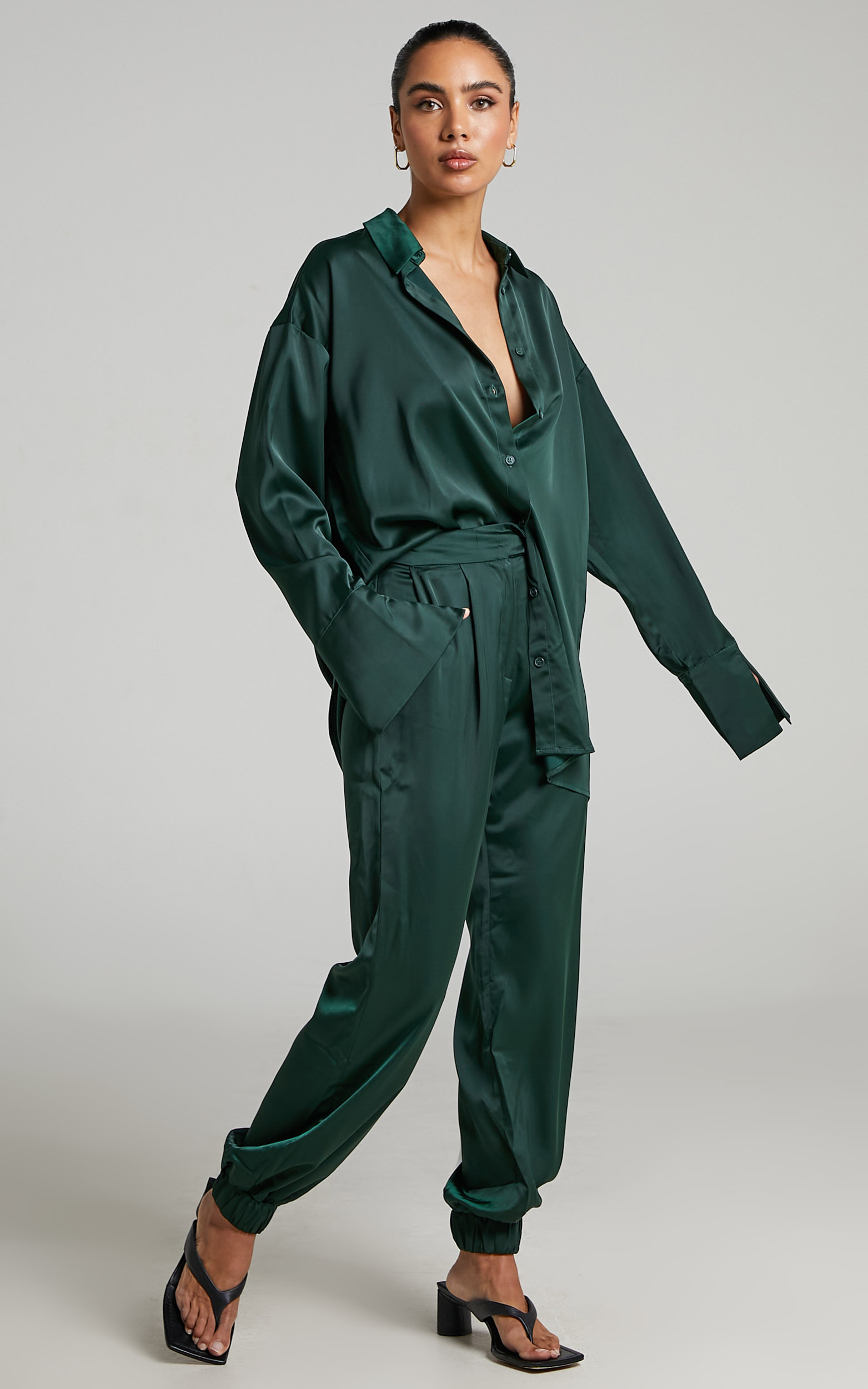 4th & Reckless - Elina Satin Shirt in Forest Green - 06, GRN1, hi-res image number null