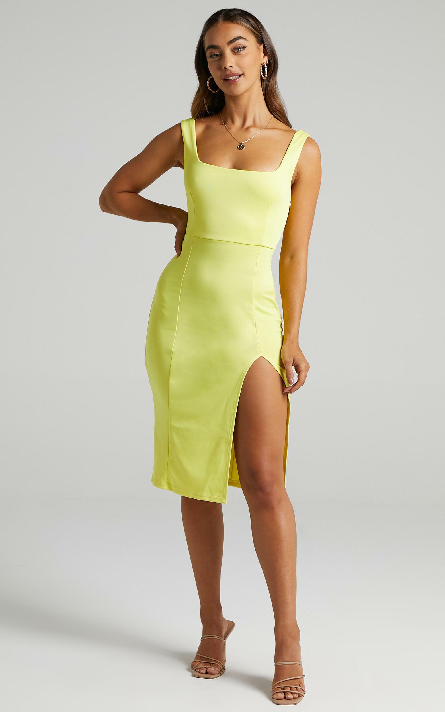 Mini Love Square Neck Split Midi Dress in Lemon - 06, YEL4, hi-res image number null